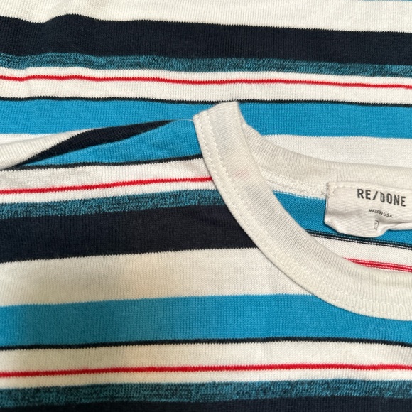 Re/Done Blue Stripe Tee Shirt Top Size XS - Picture 5 of 5